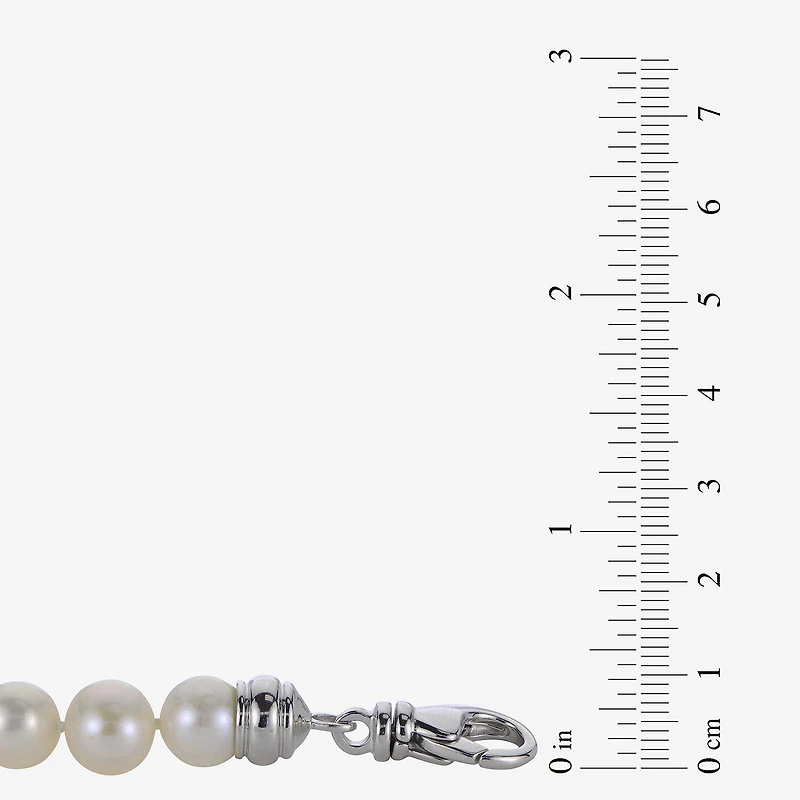 Womens White Cultured Freshwater Pearl Sterling Silver Strand Bracelet