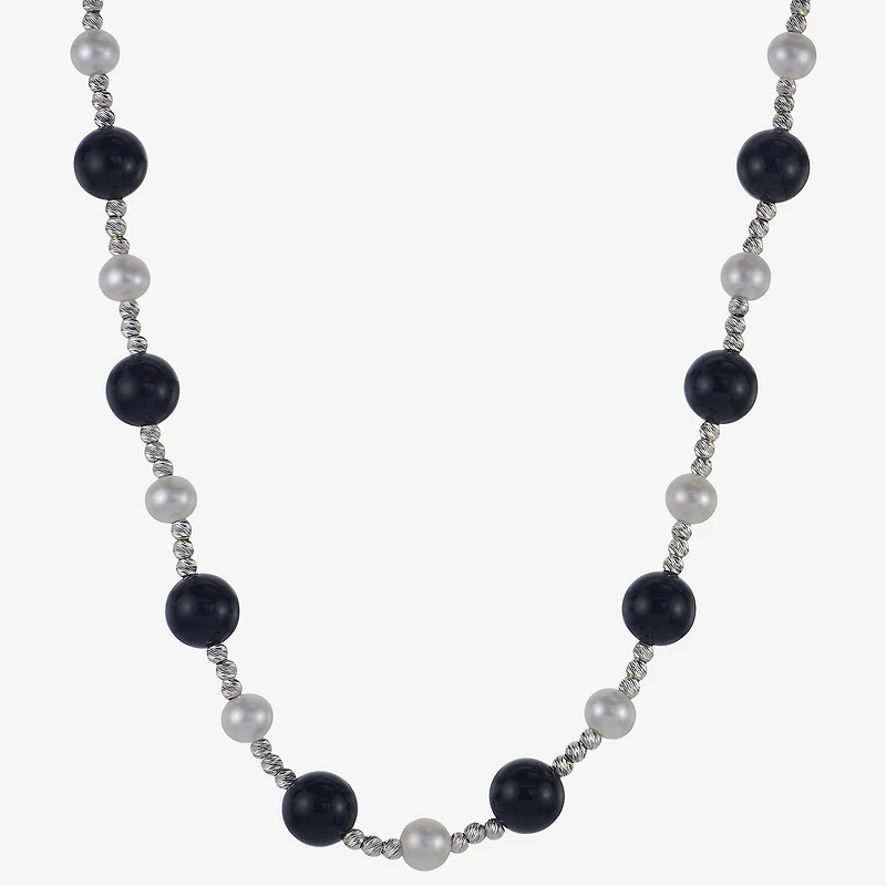 Womens Black Onyx Sterling Silver Strand Necklace