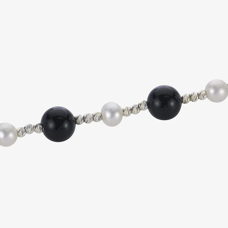 Womens Black Onyx Sterling Silver Strand Necklace