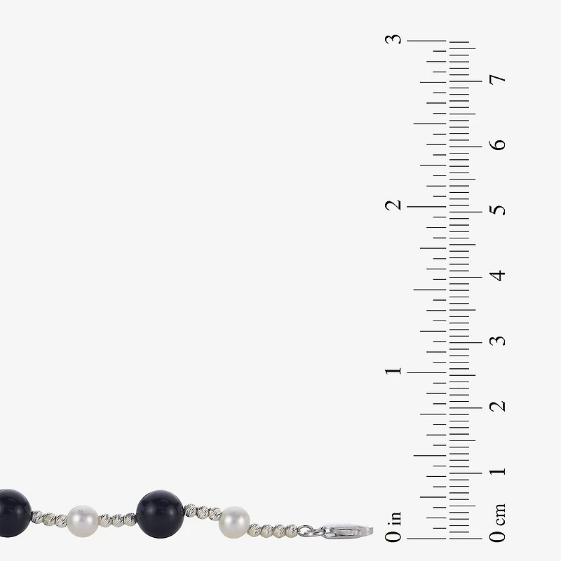 Womens Black Onyx Sterling Silver Strand Necklace