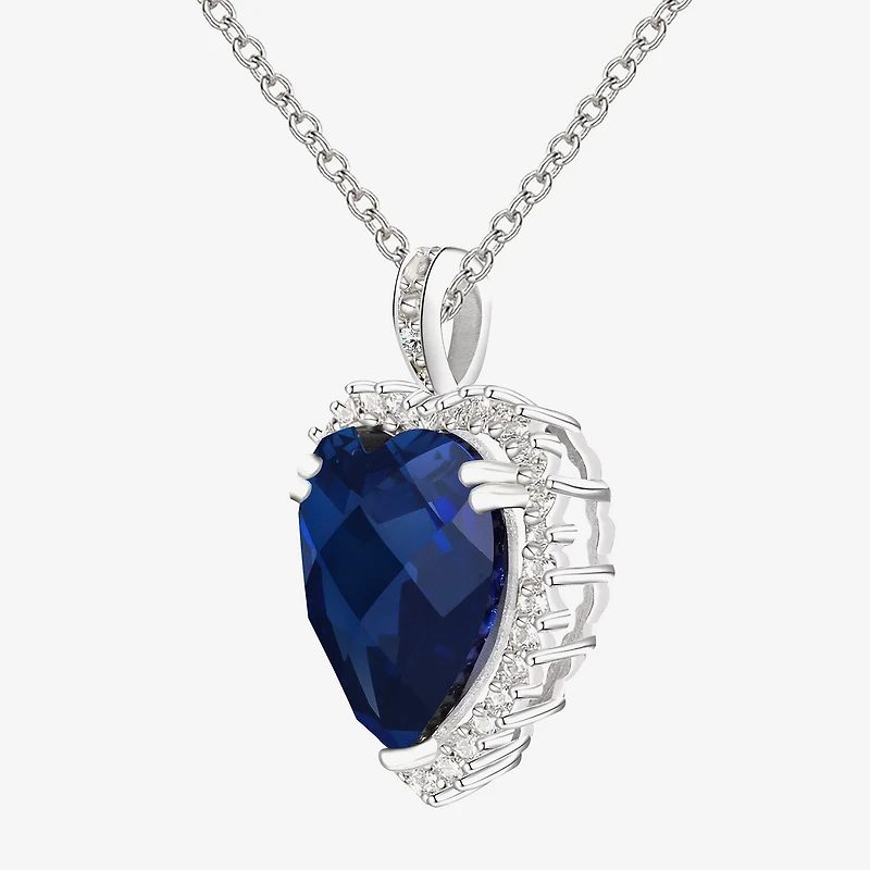 Lab-Created Blue & White Sapphire Heart Pendant Necklace