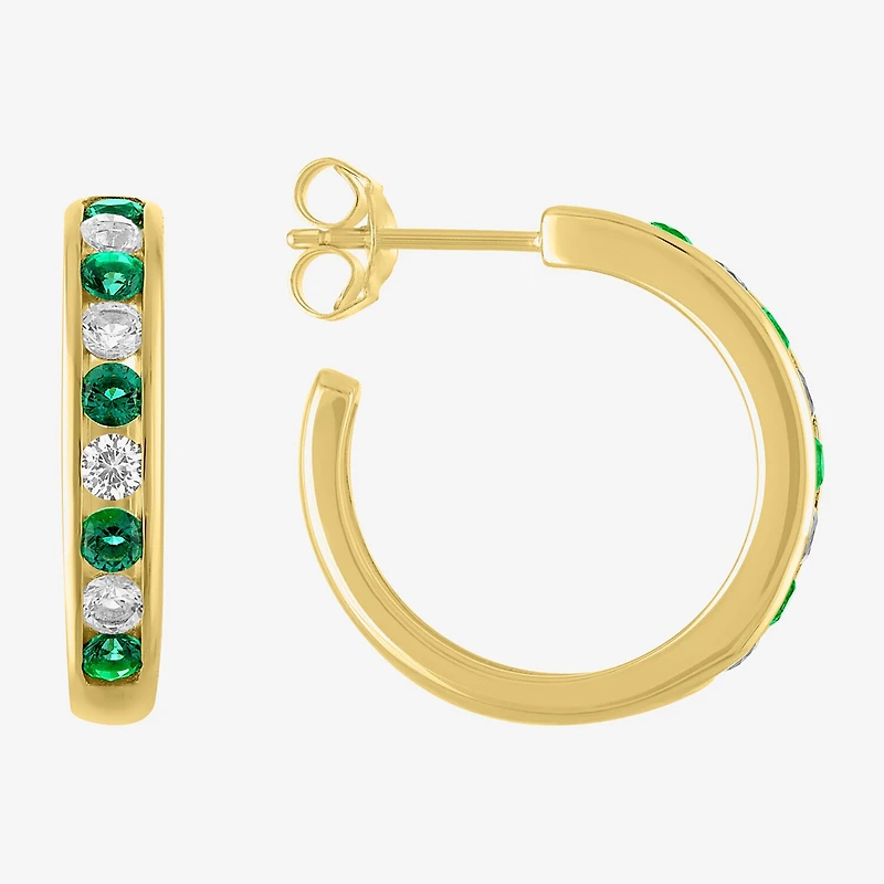 Lab Created Gemstone 14K Gold Over Silver 20mm Hoop Earrings