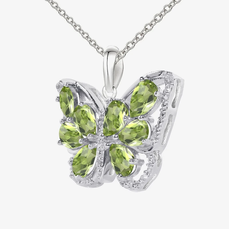 Peridot & Lab-Created White Sapphire Sterling Silver Butterfly Pendant Necklace