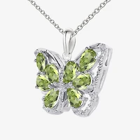 Peridot & Lab-Created White Sapphire Sterling Silver Butterfly Pendant Necklace