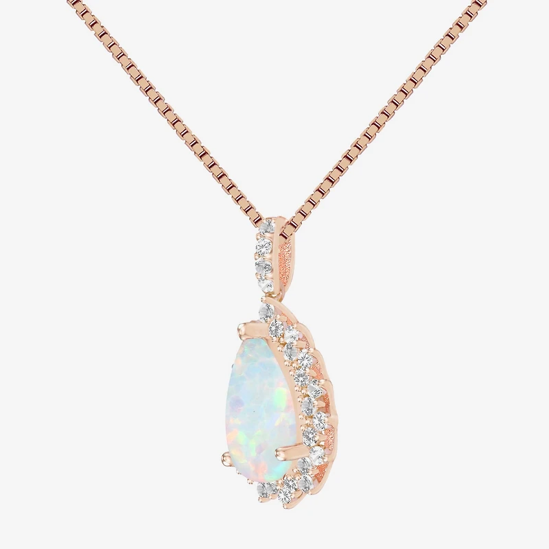 Womens Lab Created White Opal 14K Rose Gold Over Silver 18 Inch Pendant Necklace