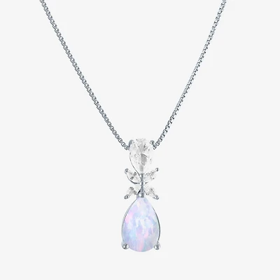 Womens Gemstone Sterling Silver Pear Pendant Necklace