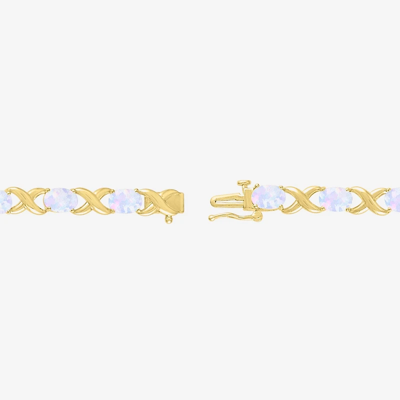 Womens Lab Created White Opal 14K Gold Over Silver 7.5 Inch Tennis Bracelet