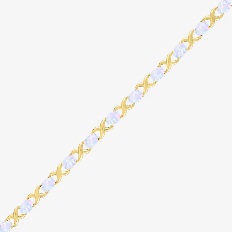 Womens Lab Created White Opal 14K Gold Over Silver 7.5 Inch Tennis Bracelet