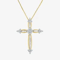 Diamond Blossom Womens 1/3 CT. T.W. Natural White Diamond 10K Gold Cross 18 Inch Pendant Necklace