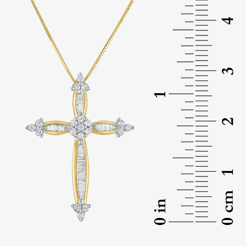 Diamond Blossom Womens 1/3 CT. T.W. Natural White Diamond 10K Gold Cross 18 Inch Pendant Necklace