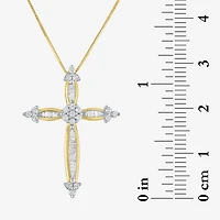 Diamond Blossom Womens 1/3 CT. T.W. Natural White Diamond 10K Gold Cross 18 Inch Pendant Necklace