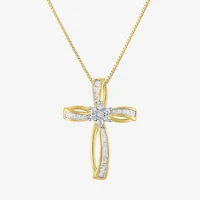 Diamond Blossom Womens 1/3 CT. T.W. Natural White Diamond 10K Gold Cross 18 Inch Pendant Necklace
