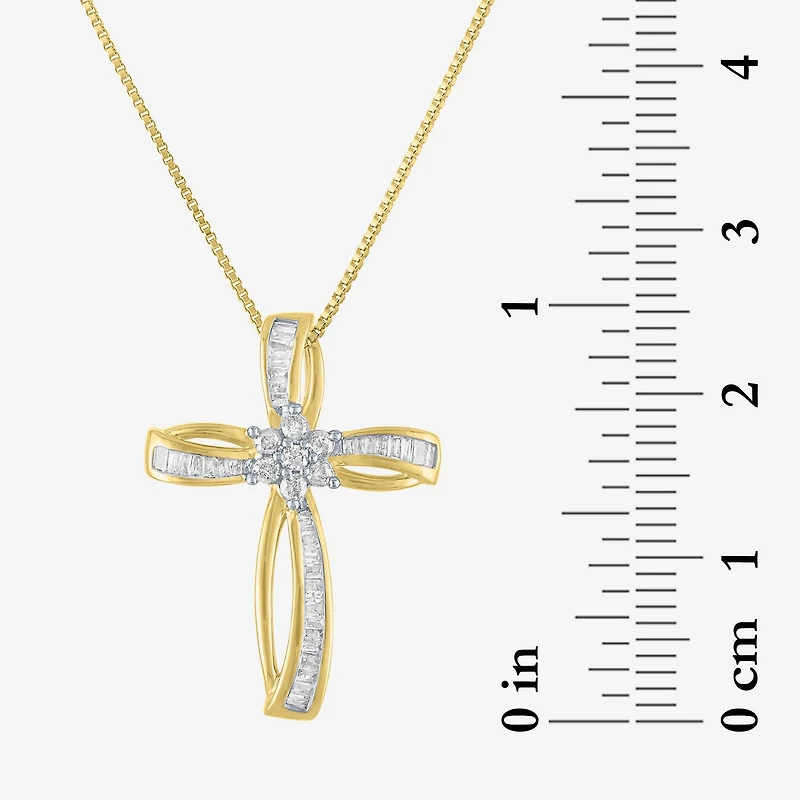 Diamond Blossom Womens 1/3 CT. T.W. Natural White Diamond 10K Gold Cross 18 Inch Pendant Necklace