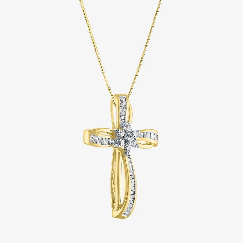 Diamond Blossom Womens 1/3 CT. T.W. Natural White Diamond 10K Gold Cross 18 Inch Pendant Necklace