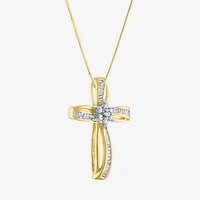 Diamond Blossom Womens 1/3 CT. T.W. Natural White Diamond 10K Gold Cross 18 Inch Pendant Necklace