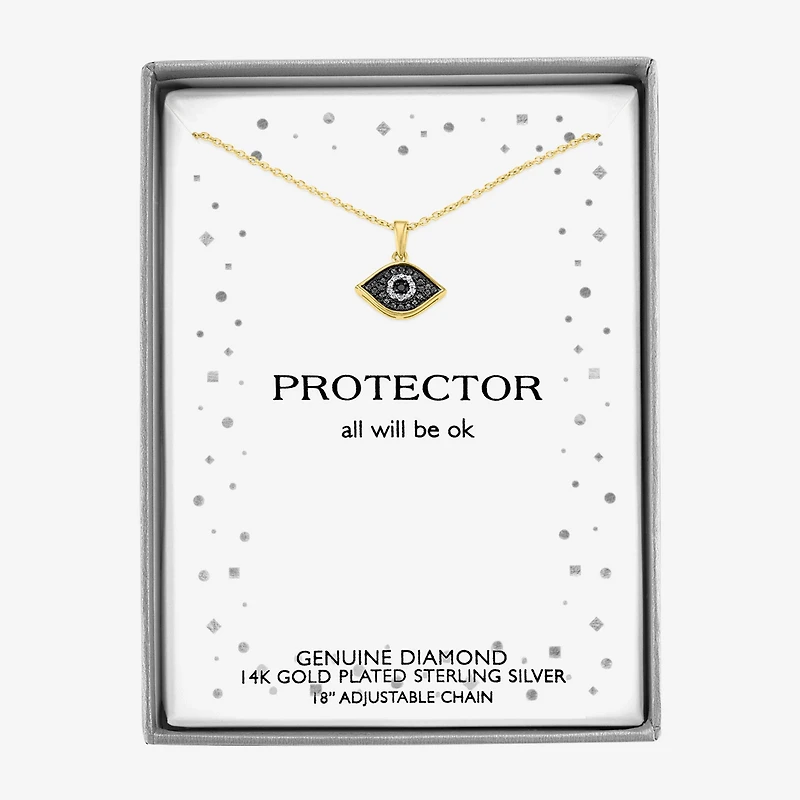 Diamond Accent Womens Diamond Accent Natural Black Diamond 14K Gold Over Silver Evil Eye 18 Inch Pendant Necklace