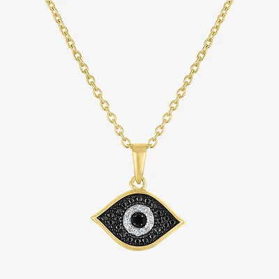 Diamond Accent Womens Diamond Accent Natural Black Diamond 14K Gold Over Silver Evil Eye 18 Inch Pendant Necklace