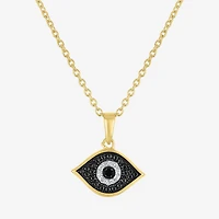 Diamond Accent Womens Diamond Accent Natural Black Diamond 14K Gold Over Silver Evil Eye 18 Inch Pendant Necklace