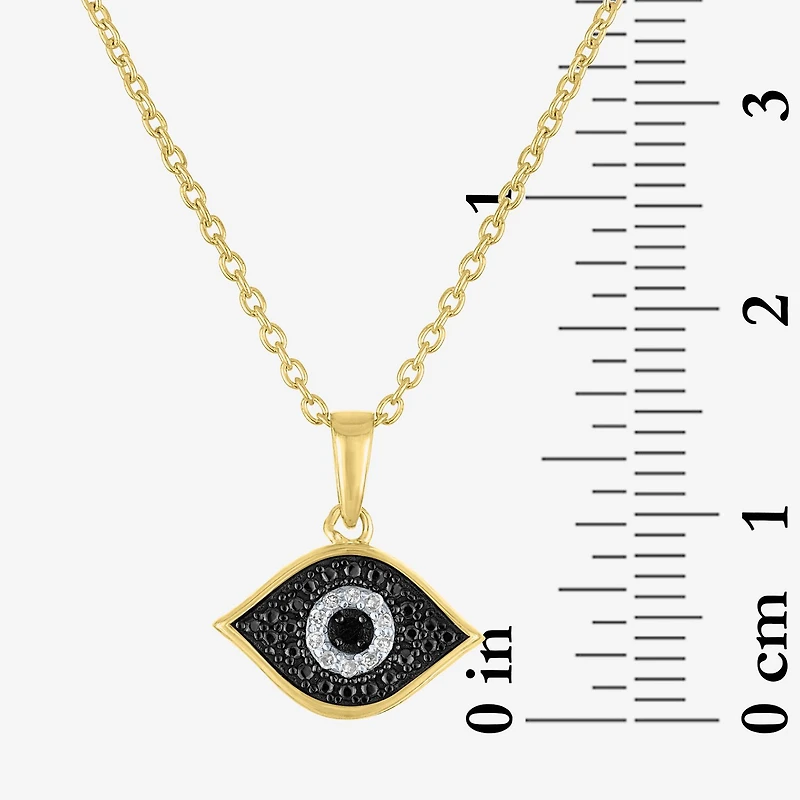 Diamond Accent Womens Diamond Accent Natural Black Diamond 14K Gold Over Silver Evil Eye 18 Inch Pendant Necklace