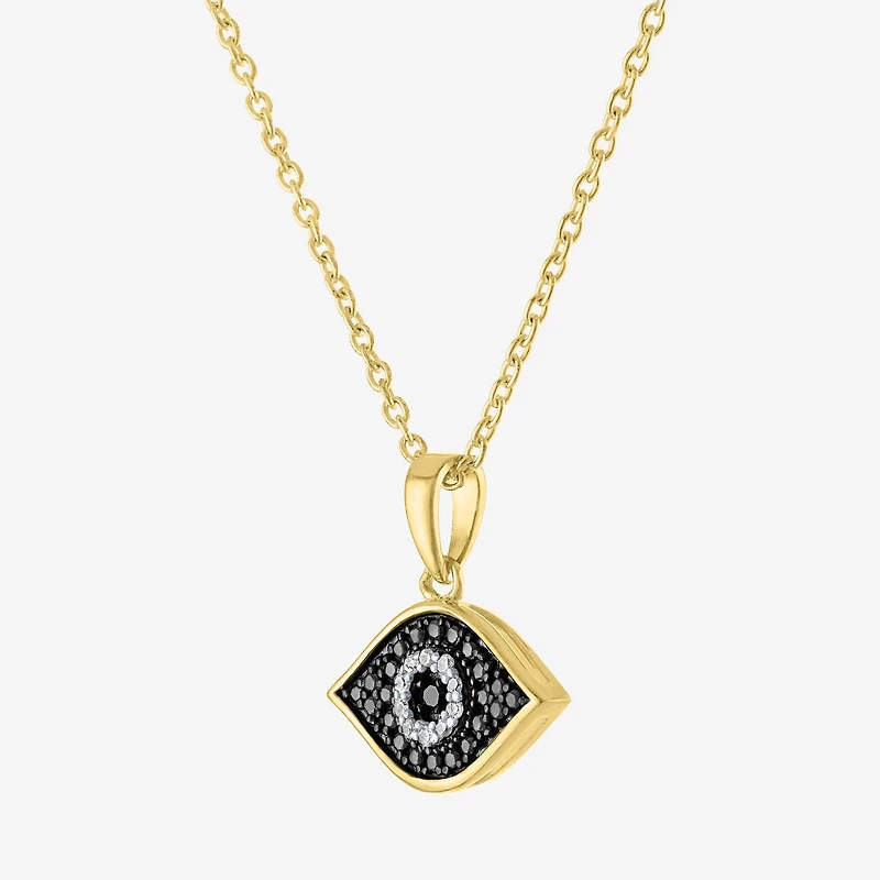 Diamond Accent Womens Diamond Accent Natural Black Diamond 14K Gold Over Silver Evil Eye 18 Inch Pendant Necklace