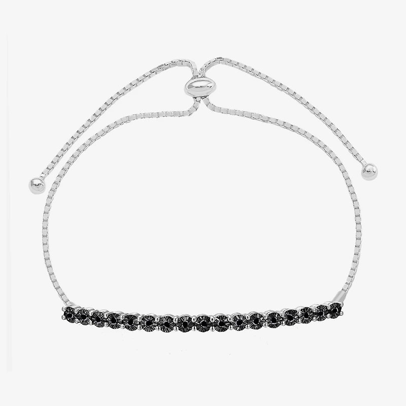Womens 1/10 CT. T.W. Natural Black Diamond Sterling Silver Bolo Bracelet