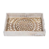 Northlight Brushed White Mandala With Metal Handles 2-pc. Decorative Tray