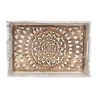 Northlight Brushed White Mandala With Metal Handles 2-pc. Decorative Tray