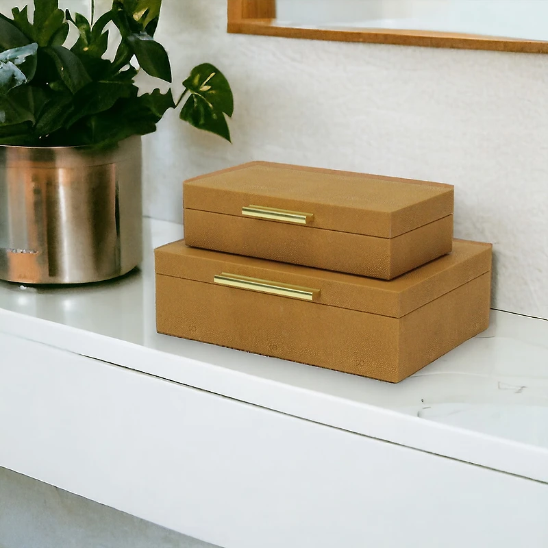 Cheungs Camel Brown Faux Shagreen Rectangular 2-pc. Decorative Box