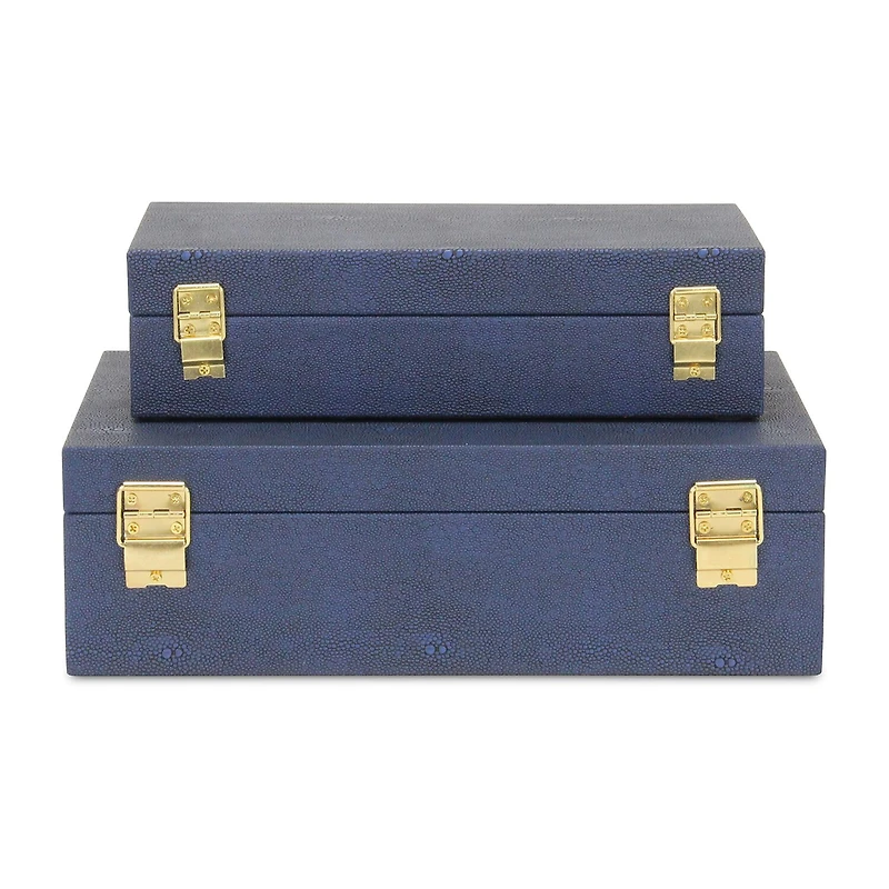 Cheungs Navy Blue Faux Shagreen Rectangular 2-pc. Decorative Box