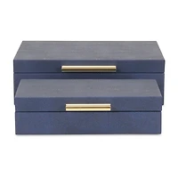 Cheungs Navy Blue Faux Shagreen Rectangular 2-pc. Decorative Box