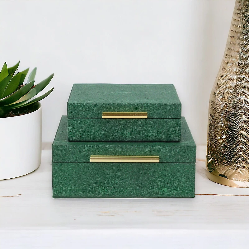 Cheungs Green Faux Shagreen Square 2-pc. Decorative Box