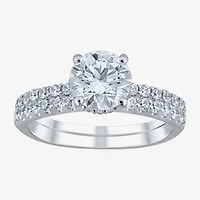 (G / Si2) Womens 2 CT. T.W. Lab Grown White Diamond 10K Gold Round Side Stone Bridal Set