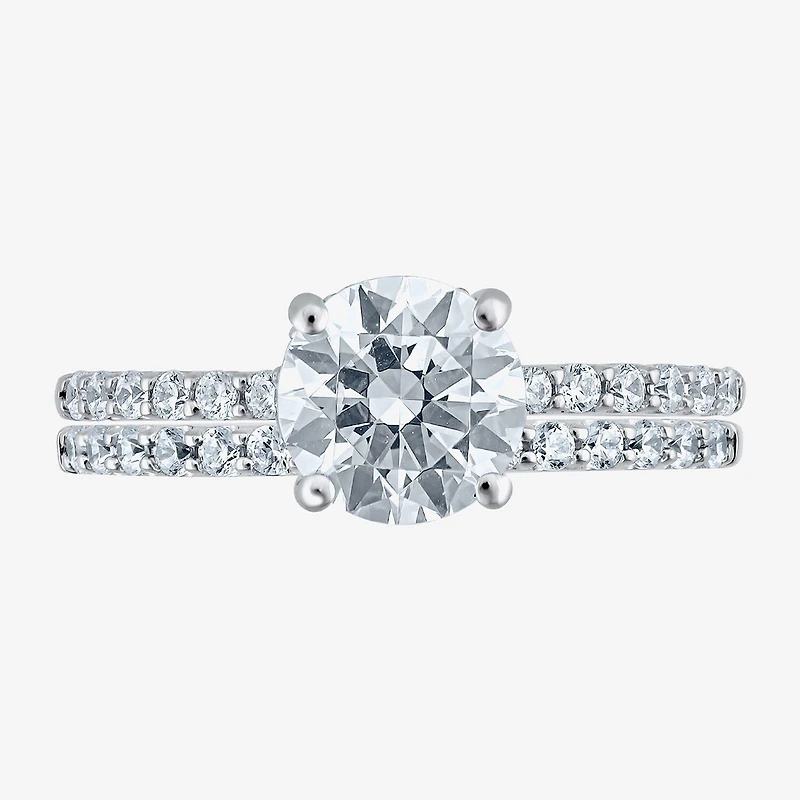 (G / Si2) Womens 2 CT. T.W. Lab Grown White Diamond 10K Gold Round Side Stone Bridal Set