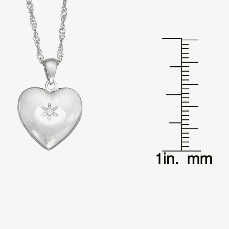 Womens White Cubic Zirconia Sterling Silver 15 Inch Locket Necklace