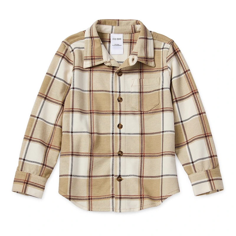 Okie Dokie Soft Knit Plaid Toddler & Little Boys Long Sleeve Cuffed Regular Fit Button-Down Shirt