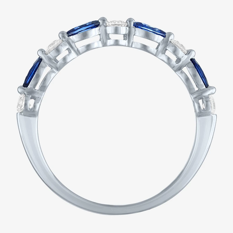 Modern Bride Gemstone (G-H/Si2-I1) Womens 1/4 CT. T.W. Lab Grown Blue Sapphire 10K Gold Wedding Band