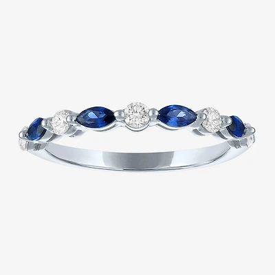 Modern Bride Gemstone (G-H/Si2-I1) Womens 1/4 CT. T.W. Lab Grown Blue Sapphire 10K Gold Wedding Band