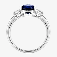 Womens Lab Created Blue Sapphire Sterling Silver Pear 3-Stone Cocktail Ring