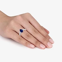 Womens Lab Created Blue Sapphire Sterling Silver Pear 3-Stone Cocktail Ring