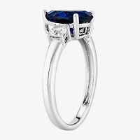 Womens Lab Created Blue Sapphire Sterling Silver Pear 3-Stone Cocktail Ring