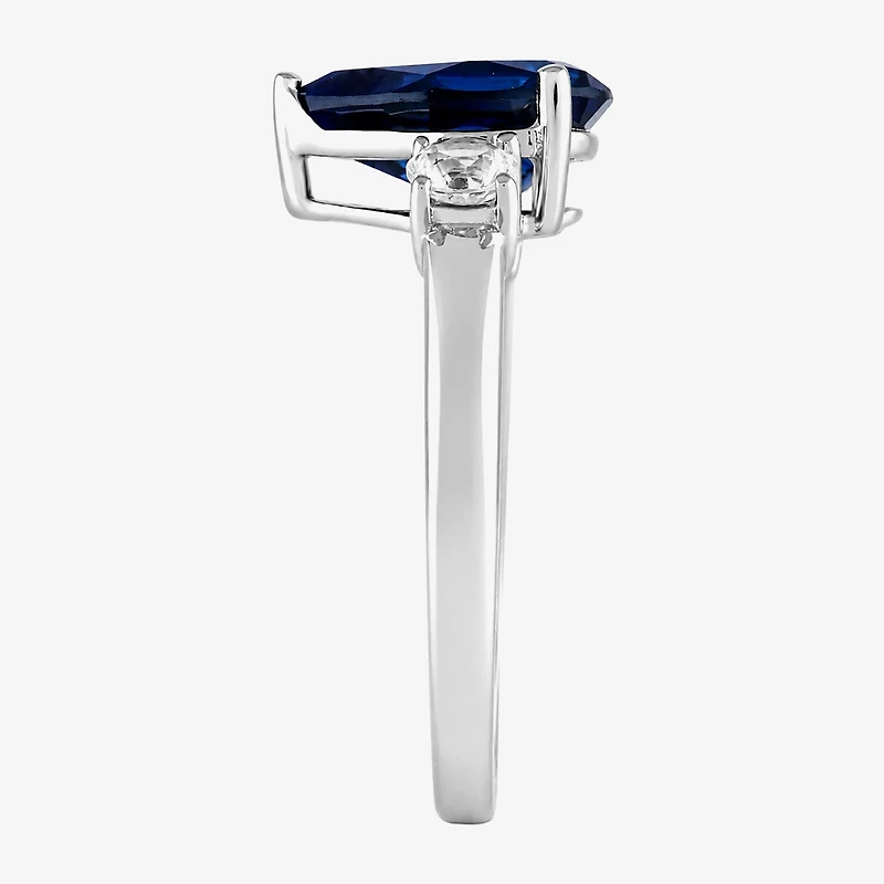 Womens Lab Created Blue Sapphire Sterling Silver Pear 3-Stone Cocktail Ring