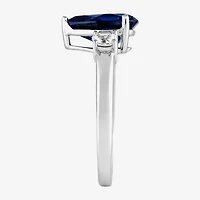 Womens Lab Created Blue Sapphire Sterling Silver Pear 3-Stone Cocktail Ring