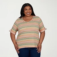 Hearts Of Palm Womens Plus V Neck Elbow Sleeve T-Shirt
