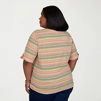 Hearts Of Palm Womens Plus V Neck Elbow Sleeve T-Shirt