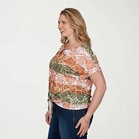 Hearts Of Palm Womens Plus Keyhole Neck Short Sleeve Embellished Blouse