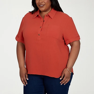 Hearts Of Palm Womens Plus Short Sleeve Blouse
