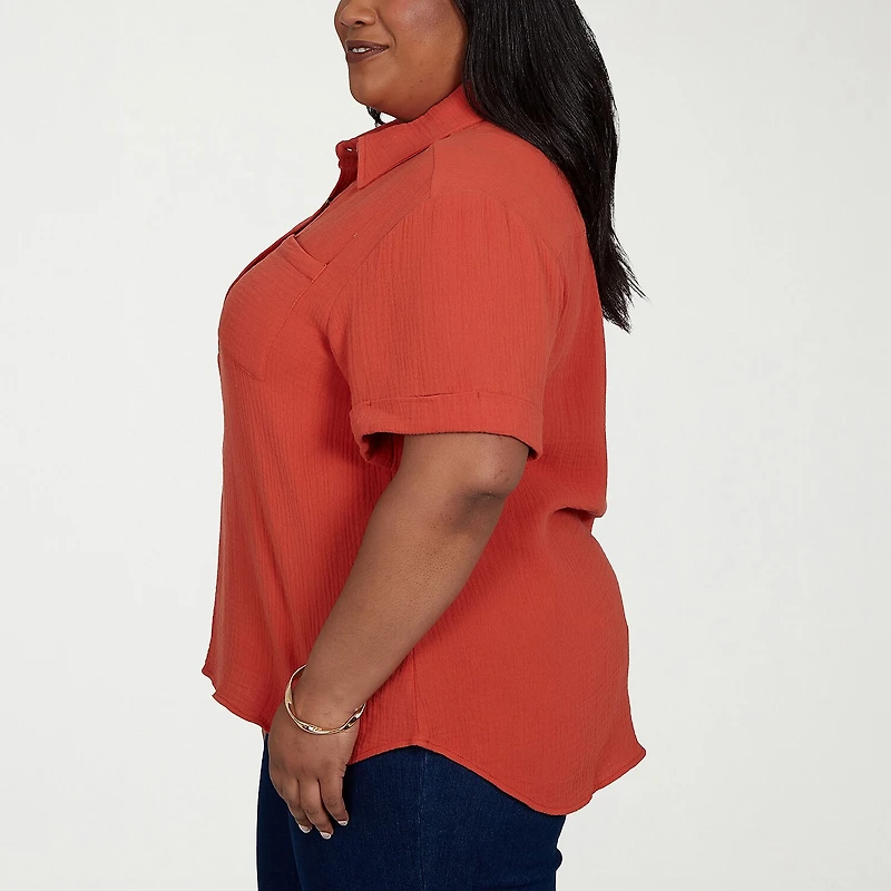 Hearts Of Palm Womens Plus Short Sleeve Blouse