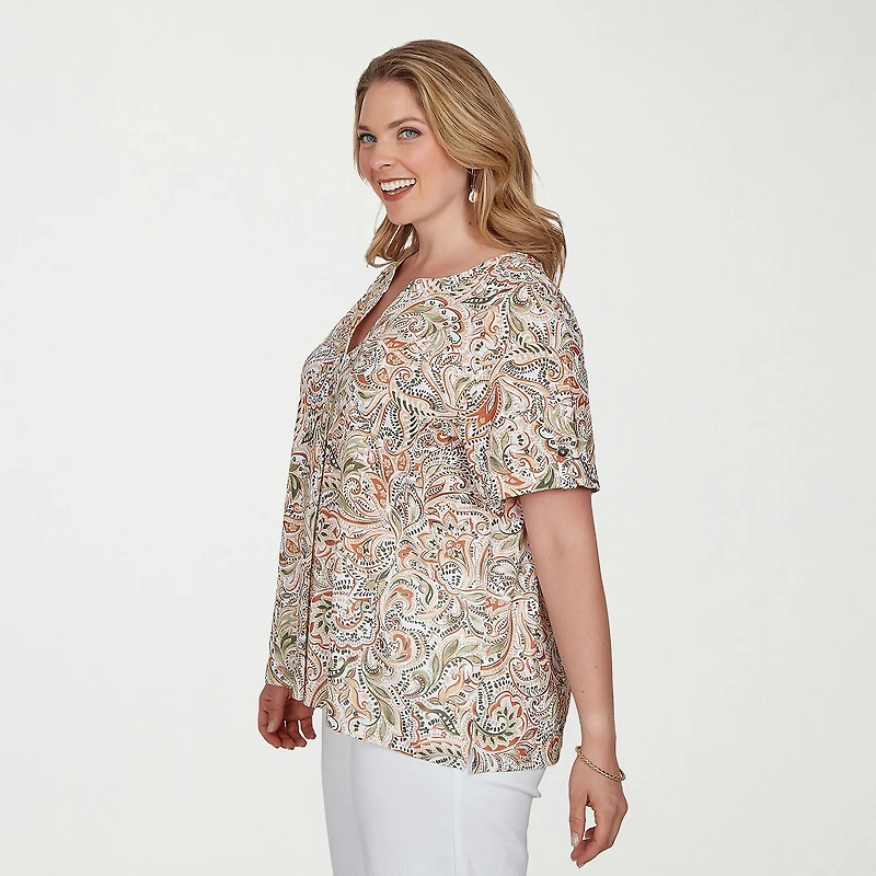 Hearts Of Palm Womens Plus Short Sleeve Regular Fit Henley Shirt