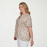 Hearts Of Palm Womens Plus Short Sleeve Regular Fit Henley Shirt