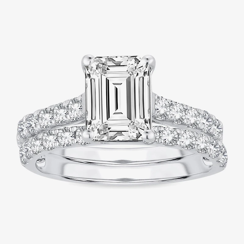 (H-I / SI1-SI2) Signature By Modern Bride Womens 3 CT. T.W. Lab Grown White Diamond 14K Gold Emerald Bridal Set